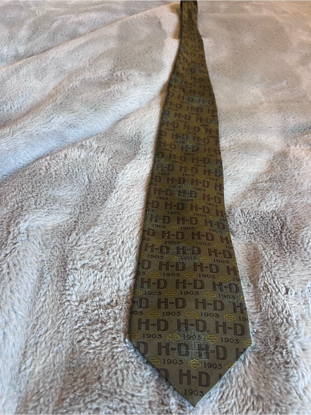 Harley-Davidson Olive & Gold H‑D Logo Silk Tie